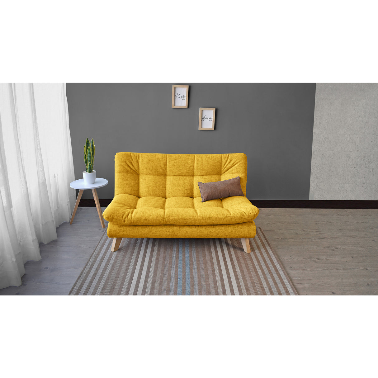 Sofá Toulouse Mostaza Dicosta y Matiz Natural 140x80cm de Dos Puestos sin Apoya Brazos