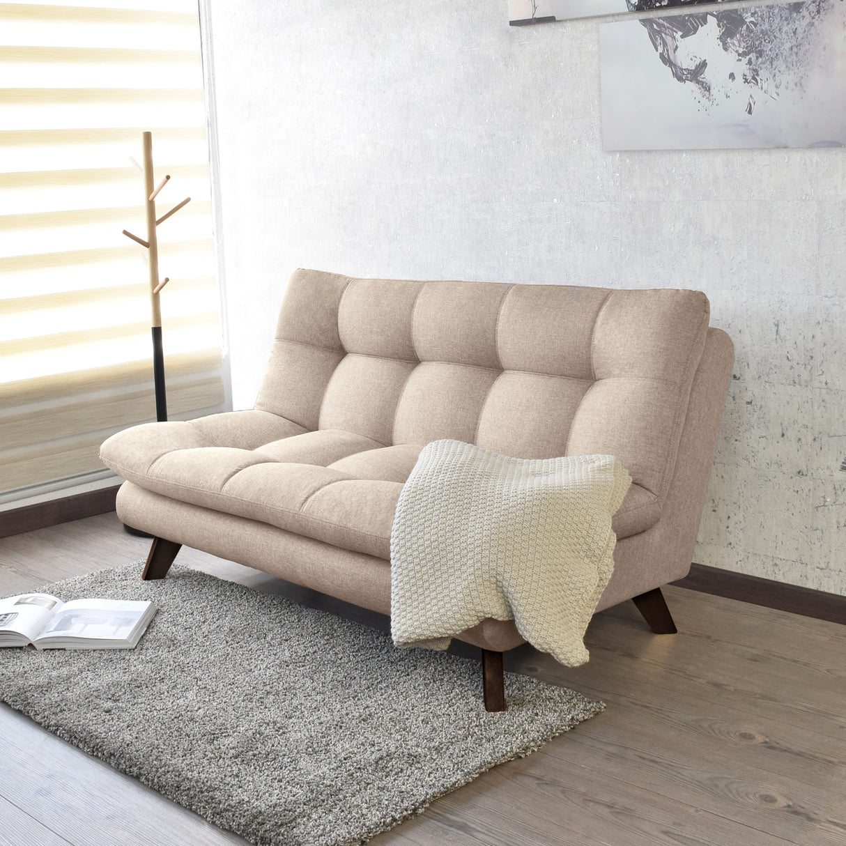 Sofá Toulouse Beige Duster y Matiz Caramelo 140x80cm de Dos Puestos sin Apoya Brazos