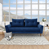 Sofá Verge Azul Denver y Matiz Caoba 190x90cm de Tres Puestos con Apoya Brazos