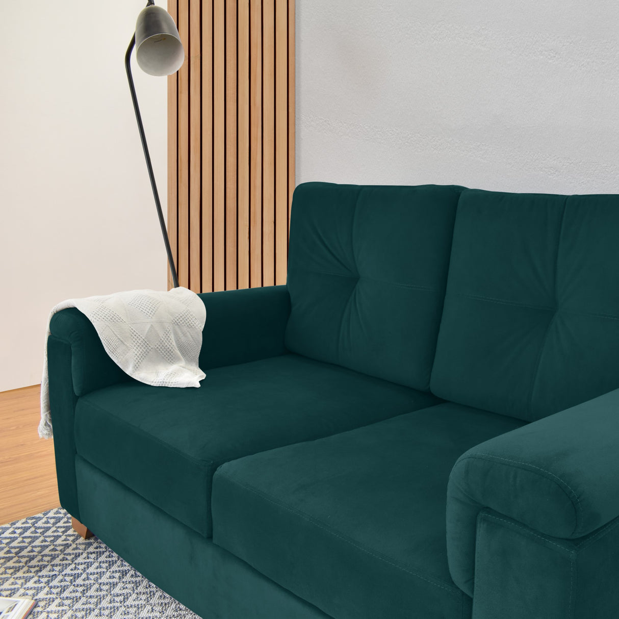 Sofá Zamora Petróleo Denver y Matiz Caoba 150x85cm de Dos Puestos con Apoya Brazos