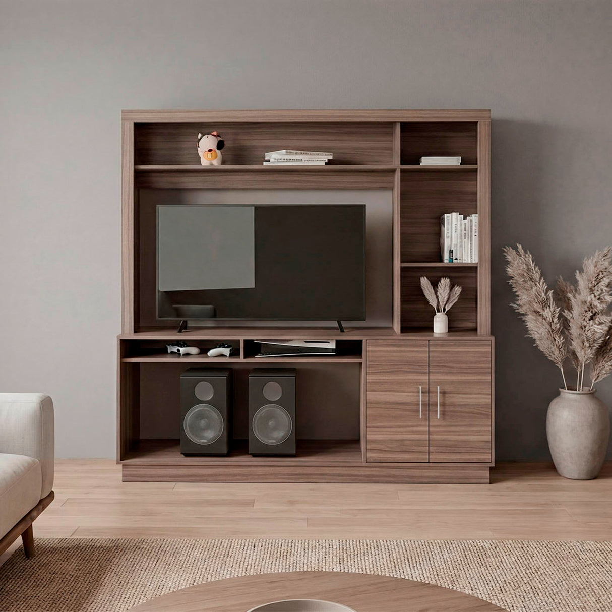 Centro de Entretenimiento Cantabria Avellana 180x180cm Para TV Hasta 55 Pulgadas con Un Cajón