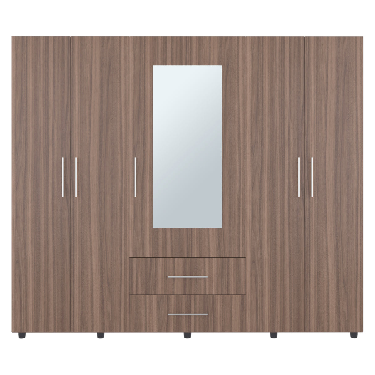 Closet Bigaf Avellana y Wengue 230x200cm Con Dos Cajones y Cuatro Entrepaños y Espejo