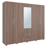 Closet Bigaf Avellana y Wengue 230x200cm Con Dos Cajones y Cuatro Entrepaños y Espejo