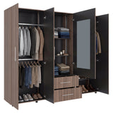 Closet Bigaf Avellana y Wengue 230x200cm Con Dos Cajones y Cuatro Entrepaños y Espejo