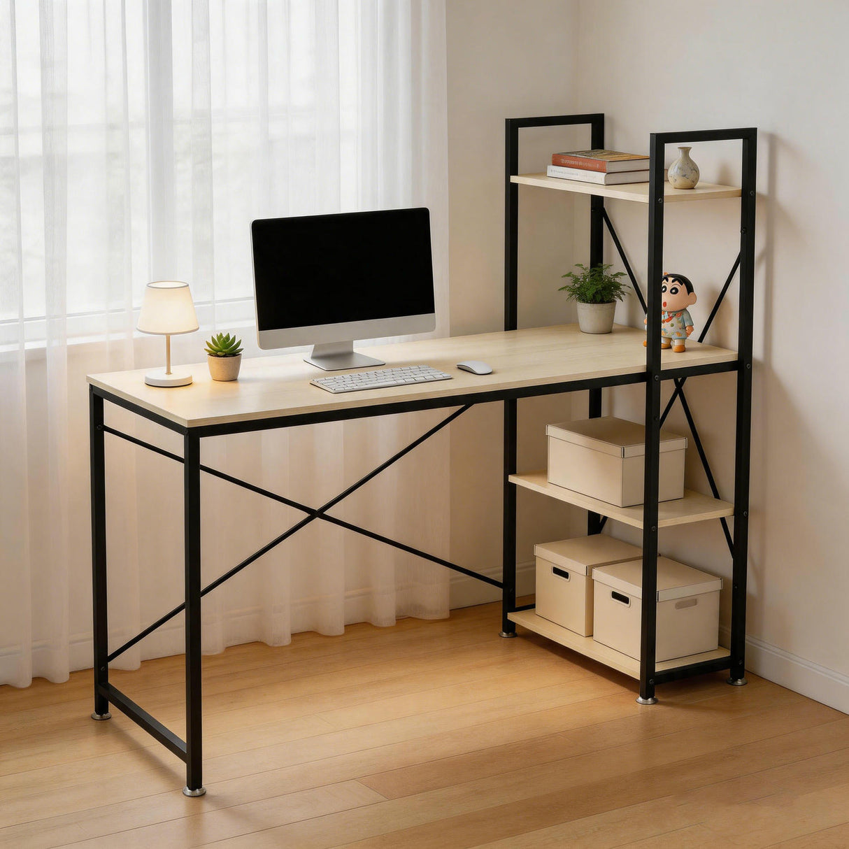 Escritorio Nara Blanco y Negro 120x120cm con Organizador de Libros