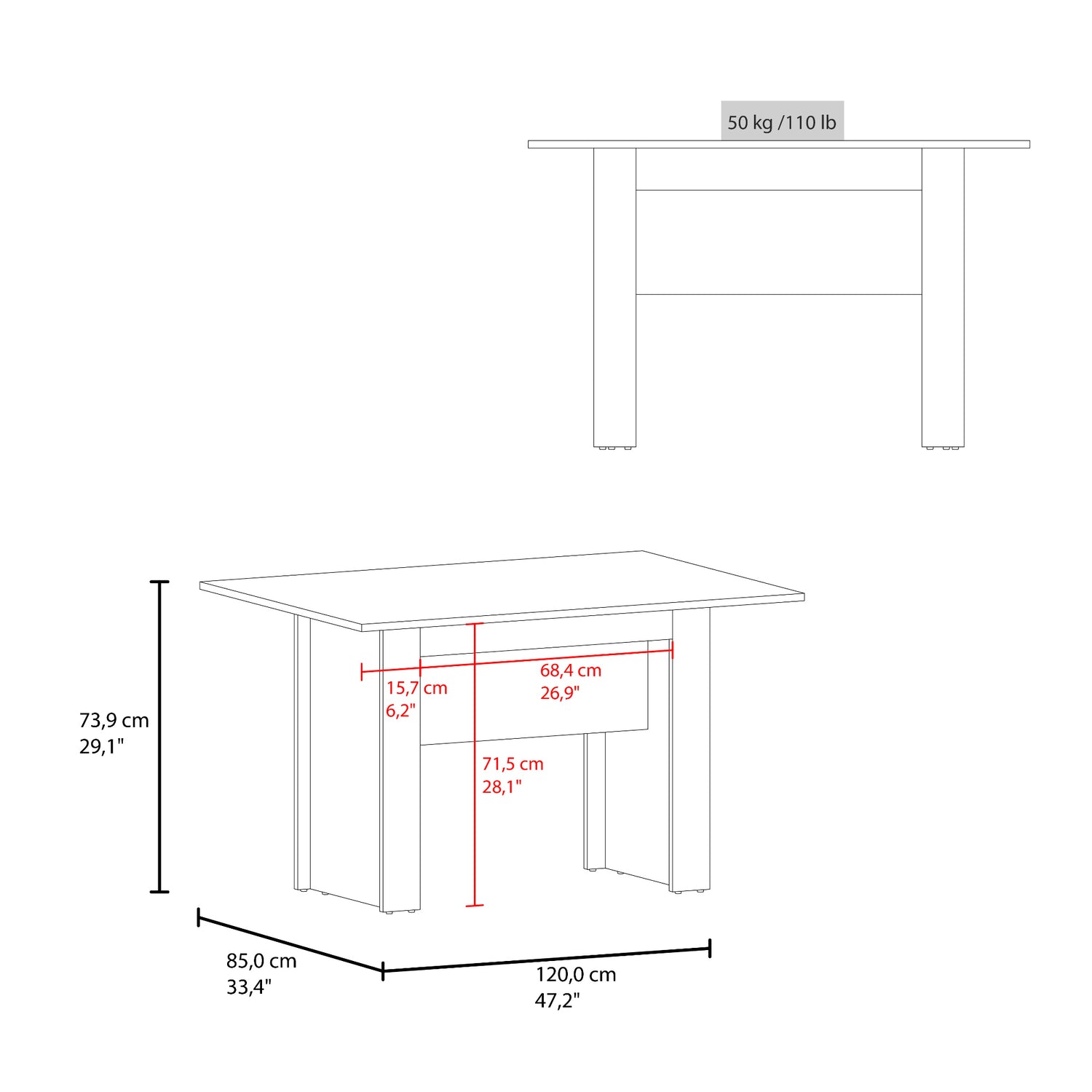 Mesa de Comedor Classic Cartagena 120x73.9cm Rectangular de Cuatro Puestos sin Sillas