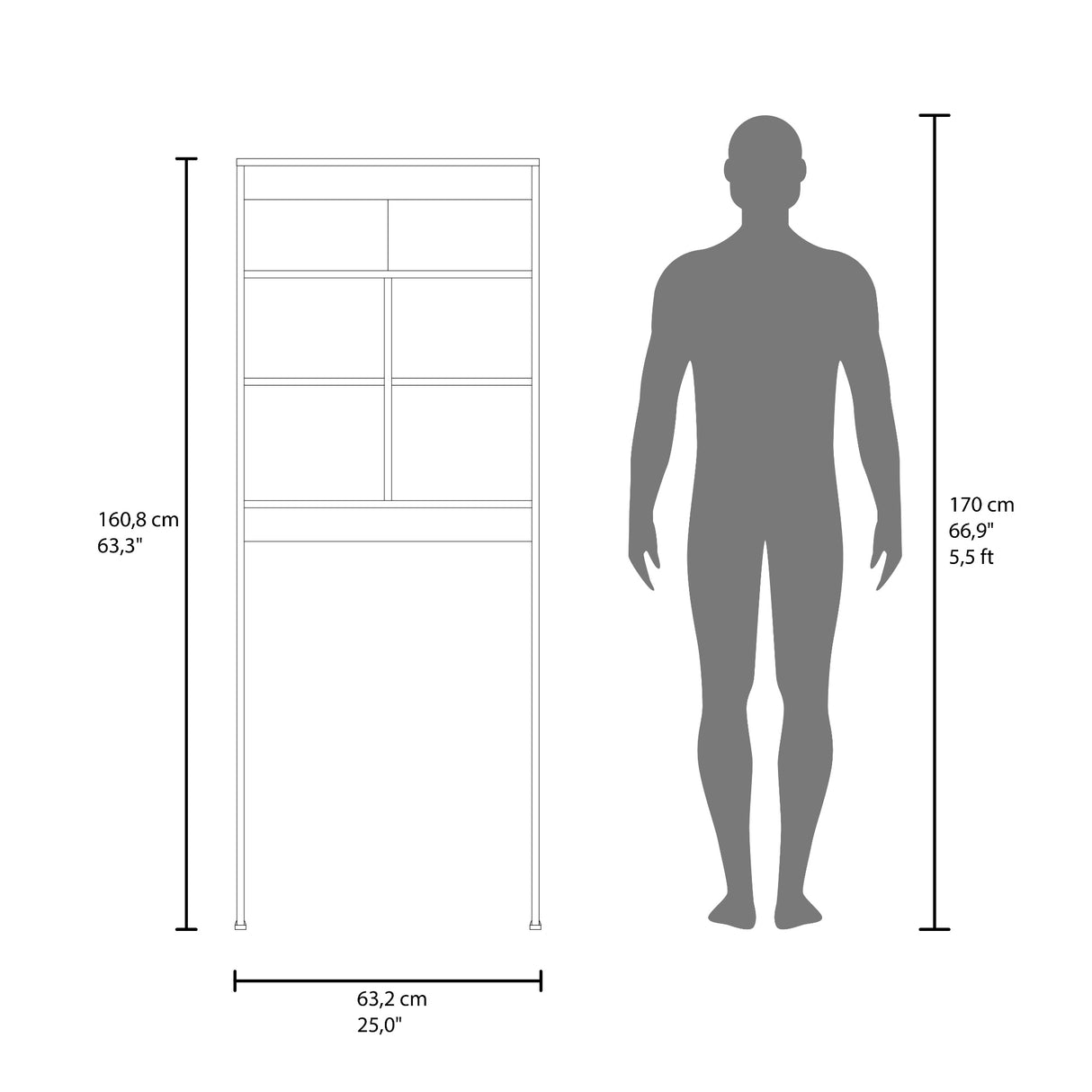 Optimizador de Baño Bath Avellana 63.2x160.8cm con Tres Entrepaños