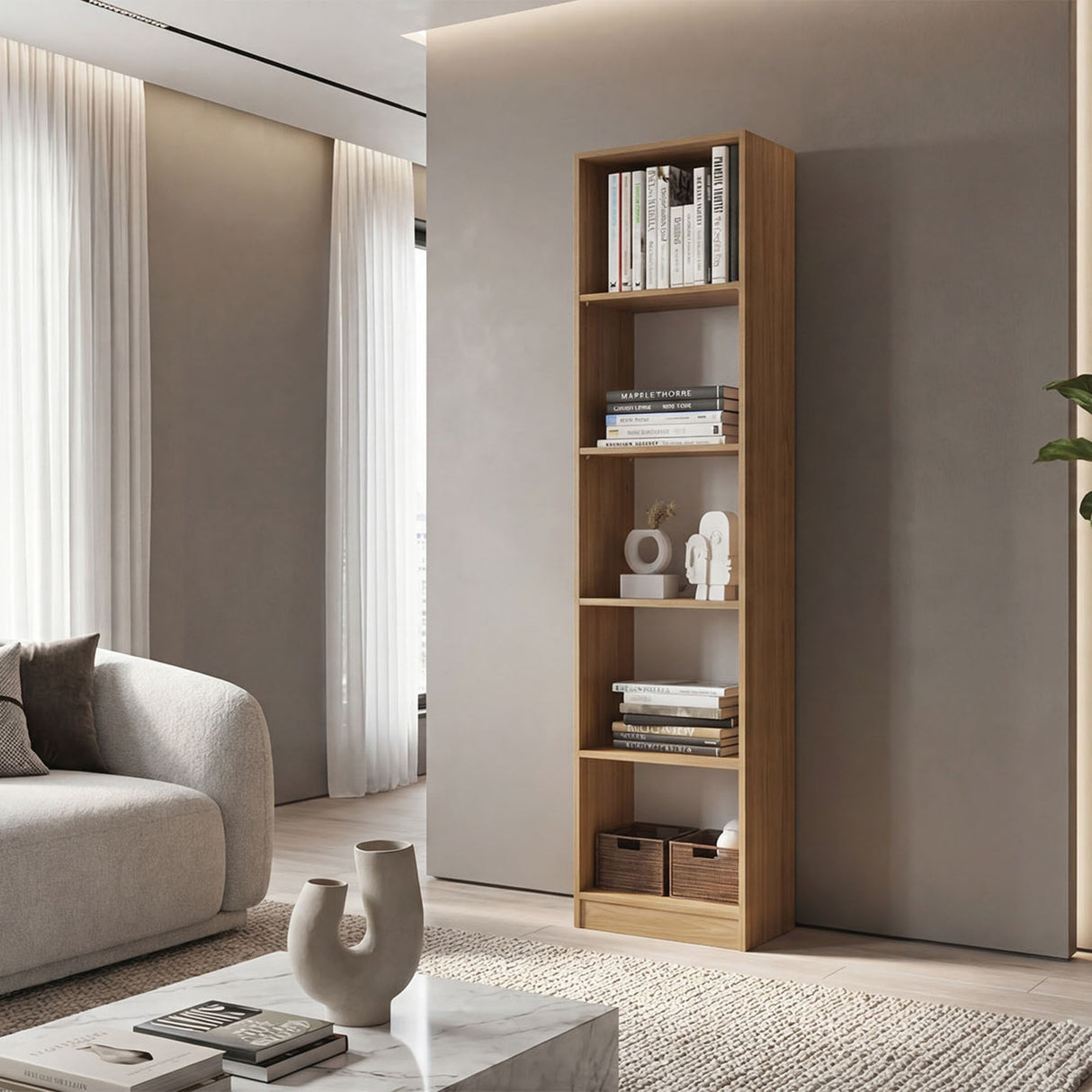 Estantería Home Fresno y Blanco 45x181cm con Cinco Compartimientos