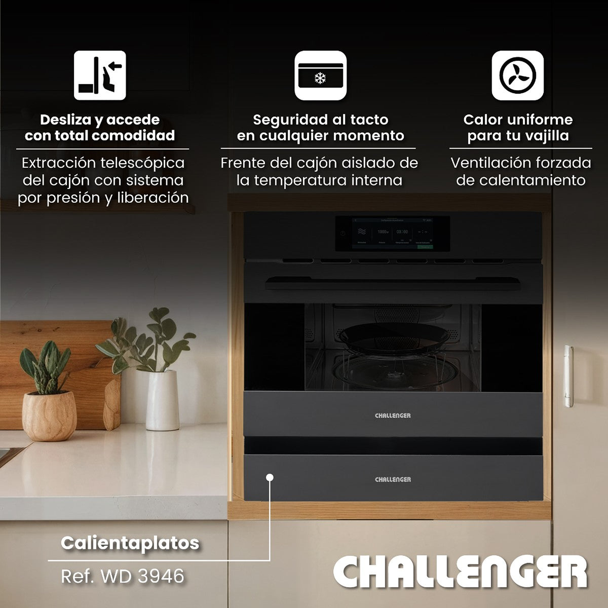 Calentador de Platos Challenger Gris Mate 59.5x12.8cm 220 Voltios