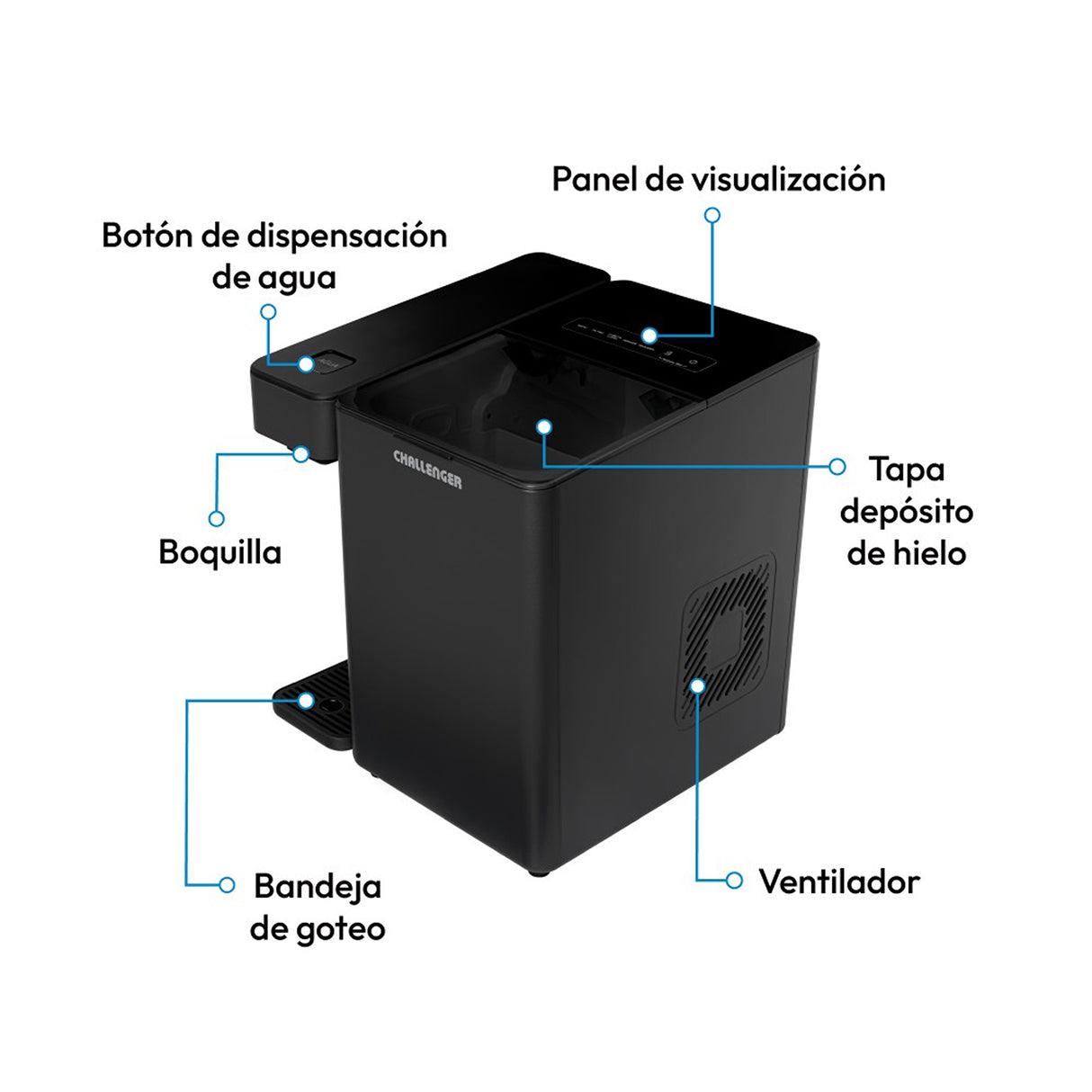 Fabricador de Hielo Challenger Negro 32.2x35.4cm 110 Voltios con Dos Funciones Preconfiguradas