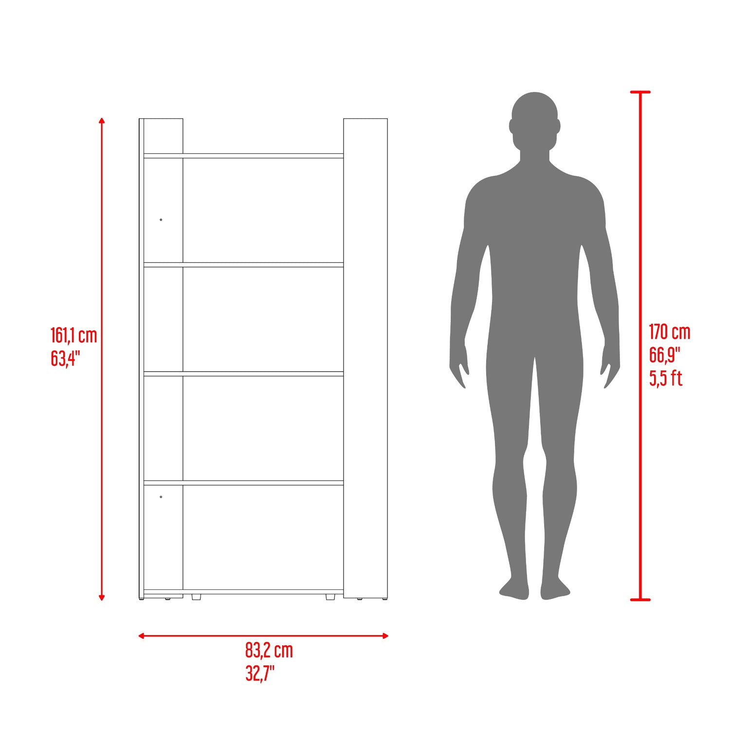 Biblioteca Sara Cartagena y Blanco 83.2x161.1cm Rectangular con Cuatro Compartimientos