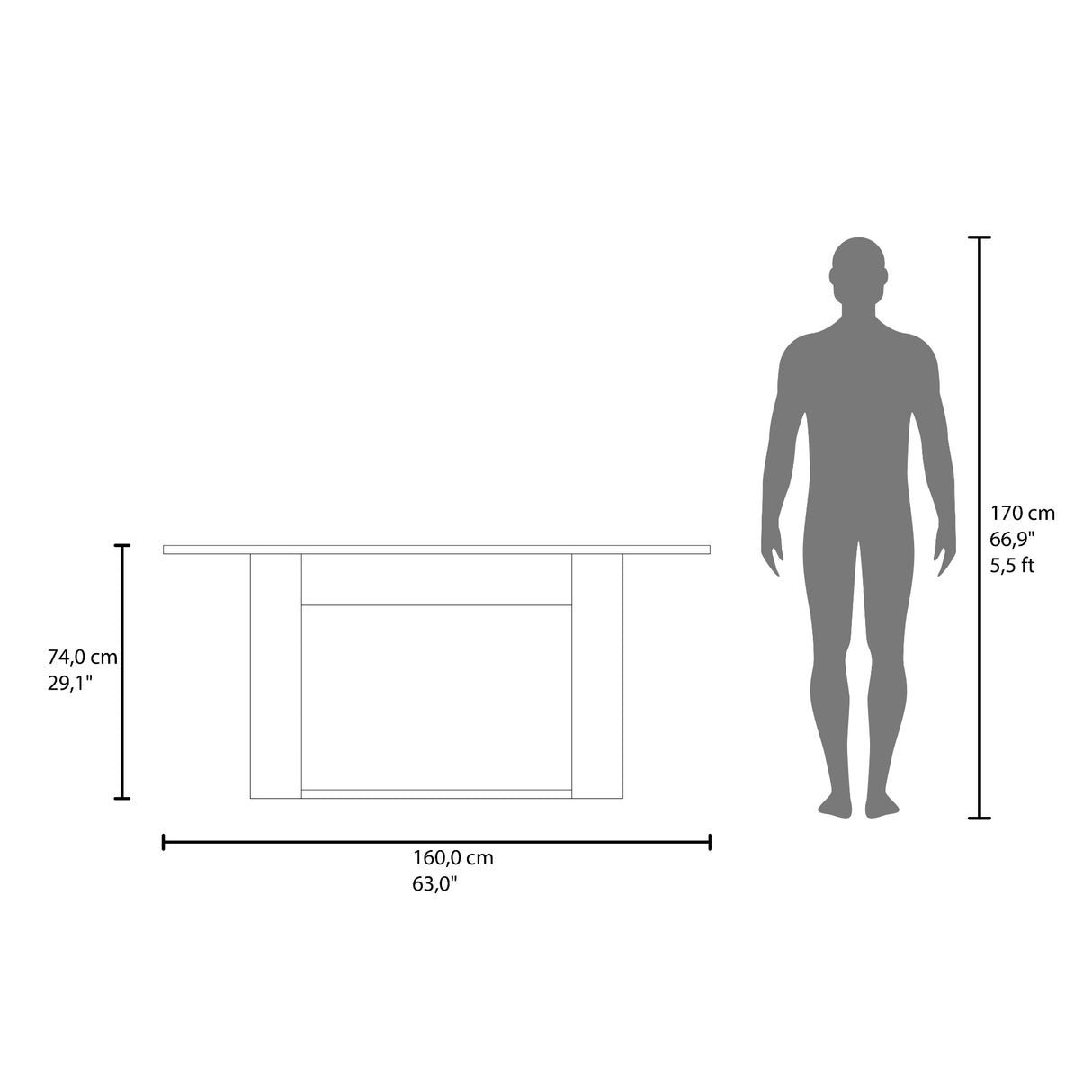 Mesa de comedor Volterra Avellana 160x74cm Rectangular de Cuatro Puestos sin Sillas