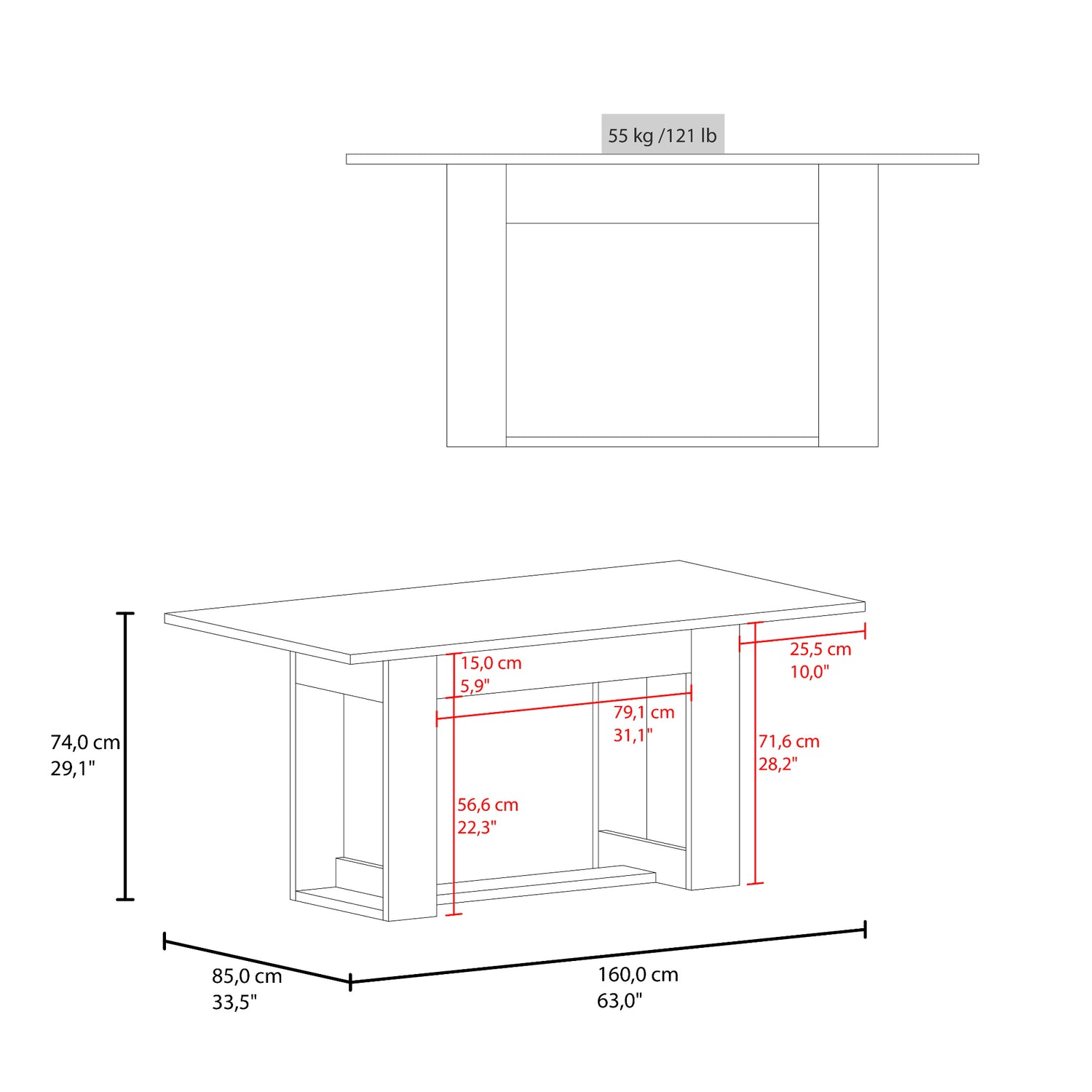 Mesa de comedor Volterra Cartagena 160x74cm Rectangular de Cuatro Puestos sin Sillas