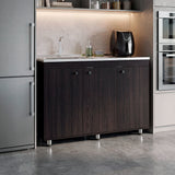 Mueble Inferior de Cocina Napoles Wengue 120x90cm con Mesón de Acero Inoxidable Lado Izquierdo con Dos Entrepaños y sin Estufa
