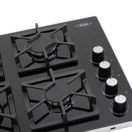 Estufa de Empotrar Haceb Tandoori Cristal Negro 60x51cm 110 Voltios para Gas Natural con Cuatro Quemadores