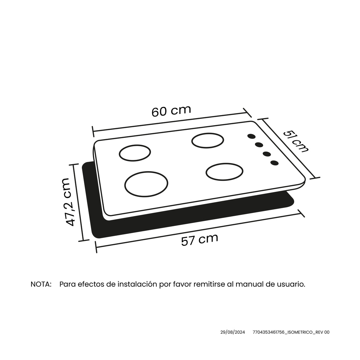 Estufa de Empotrar Haceb Tandoori Hierro Fundido Dual Inox 60x51cm 110 Voltios para Gas Natural con Cuatro Quemadores
