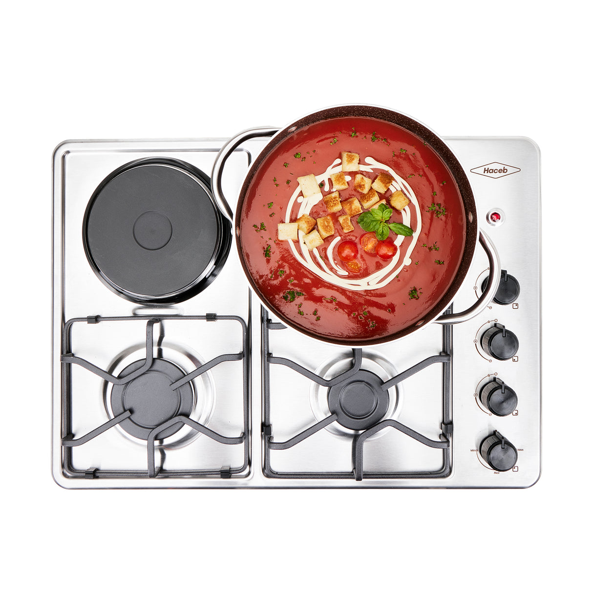 Estufa de Empotrar Haceb Tofu Mixta Inox 60x43cm 110 Voltios para Mixto con Cuatro Quemadores