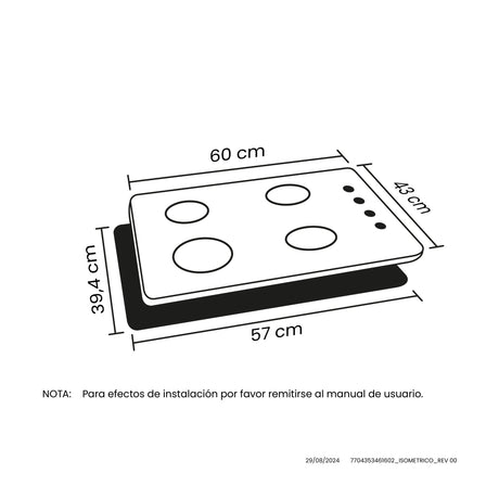 Estufa de Empotrar Haceb Alambrón Inox 60x43cm 110 Voltios para Gas Propano con Cuatro Quemadores