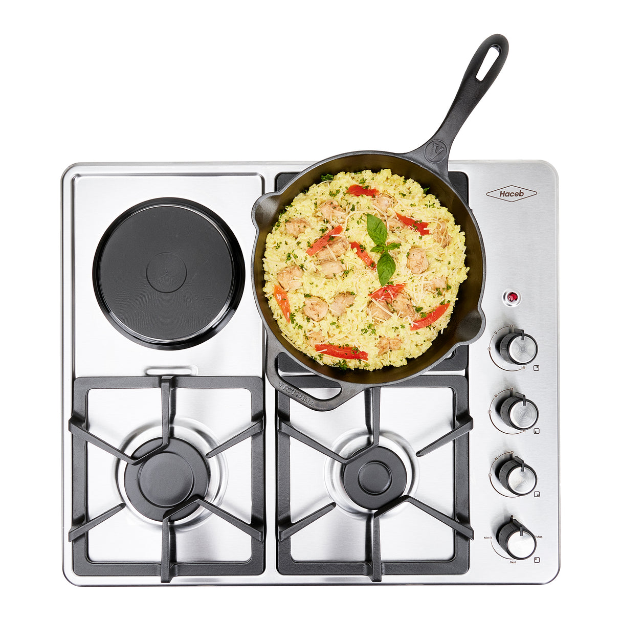 Estufa de Empotrar Haceb Mixta Inox 60x51cm 110 Voltios para Mixto con Cuatro Quemadores