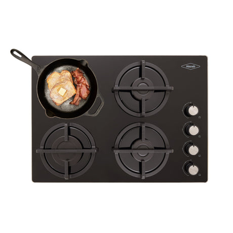 Estufa de Empotrar Haceb Cristal Negro 60x43cm 110 Voltios para Gas Natural con Cuatro Quemadores