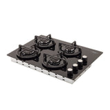 Estufa de Empotrar Haceb Cristal Negro 60x43cm 110 Voltios para Gas Natural con Cuatro Quemadores