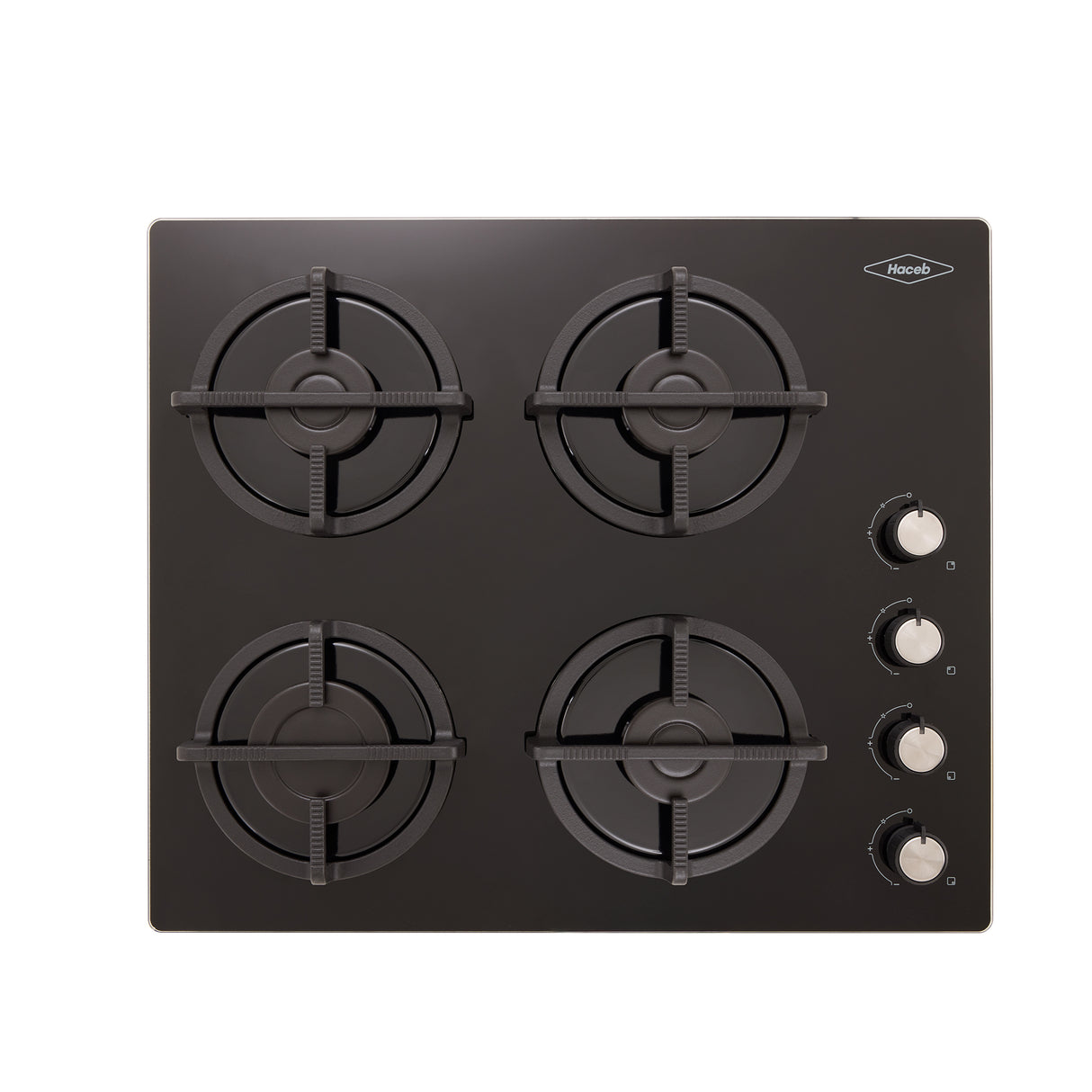 Estufa de Empotrar Haceb Cristal Negro 60x51cm 110 Voltios para Gas Propano con Cuatro Quemadores