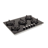 Estufa de Empotrar Haceb Cristal Negro y Plata 76x54cm 110 Voltios para Gas Natural con Cinco Quemadores