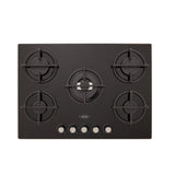 Estufa de Empotrar Haceb Cristal Negro y Plata 76x54cm 110 Voltios para Gas Natural con Cinco Quemadores