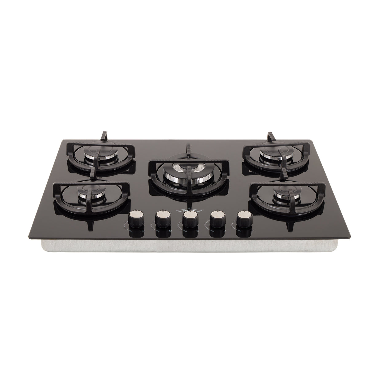 Estufa de Empotrar Haceb Cristal Negro y Plata 76x54cm 110 Voltios para Gas Natural con Cinco Quemadores