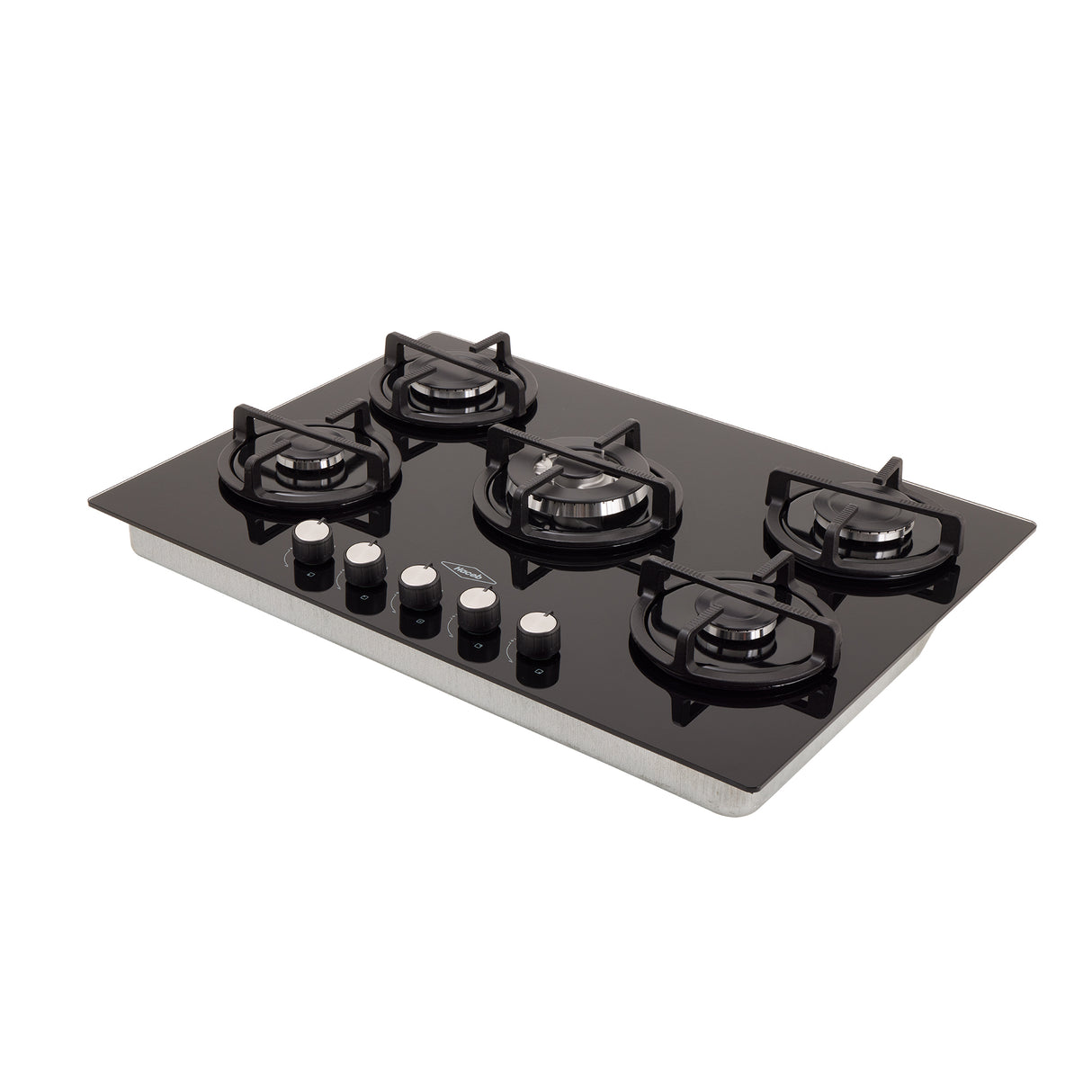Estufa de Empotrar Haceb Cristal Negro y Plata 76x54cm 110 Voltios para Gas Propano con Cinco Quemadores