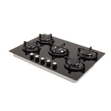 Estufa de Empotrar Haceb Cristal Negro y Plata 76x54cm 110 Voltios para Gas Propano con Cinco Quemadores