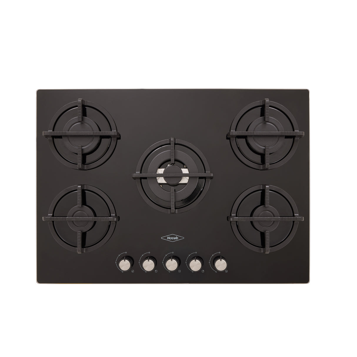 Estufa de Empotrar Haceb Cristal Negro y Plata 76x54cm 110 Voltios para Gas Propano con Cinco Quemadores
