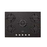 Estufa de Empotrar Haceb Cristal Negro 76x54cm 110 Voltios para Gas Natural con Cinco Quemadores