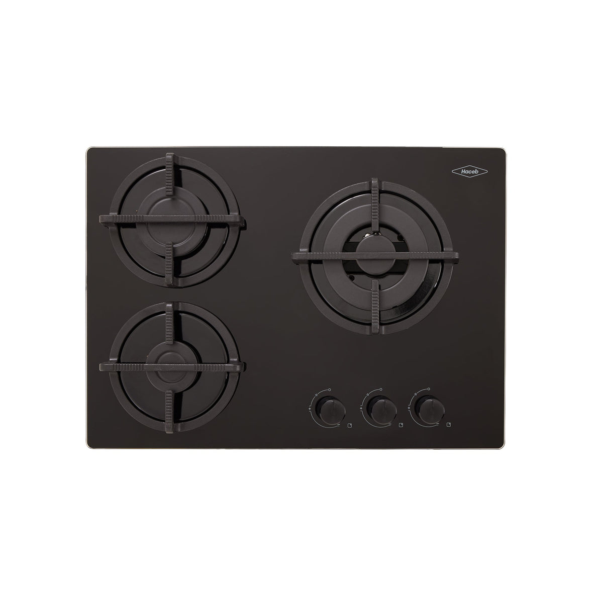 Estufa de Empotrar Haceb Cristal Negro 60x43cm 110 Voltios para Gas Natural con Tres Quemadores