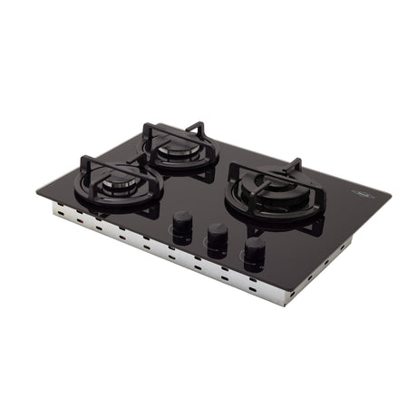 Estufa de Empotrar Haceb Cristal Negro 60x43cm 110 Voltios para Gas Natural con Tres Quemadores