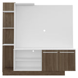 Centro de Entretenimiento Blanco y Castaño 165x164cm Para TV Hasta 55" Pulgadas con Siete Compartimientos y con Ranura para Cables