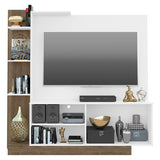 Centro de Entretenimiento Blanco y Castaño 165x164cm Para TV Hasta 55" Pulgadas con Siete Compartimientos y con Ranura para Cables