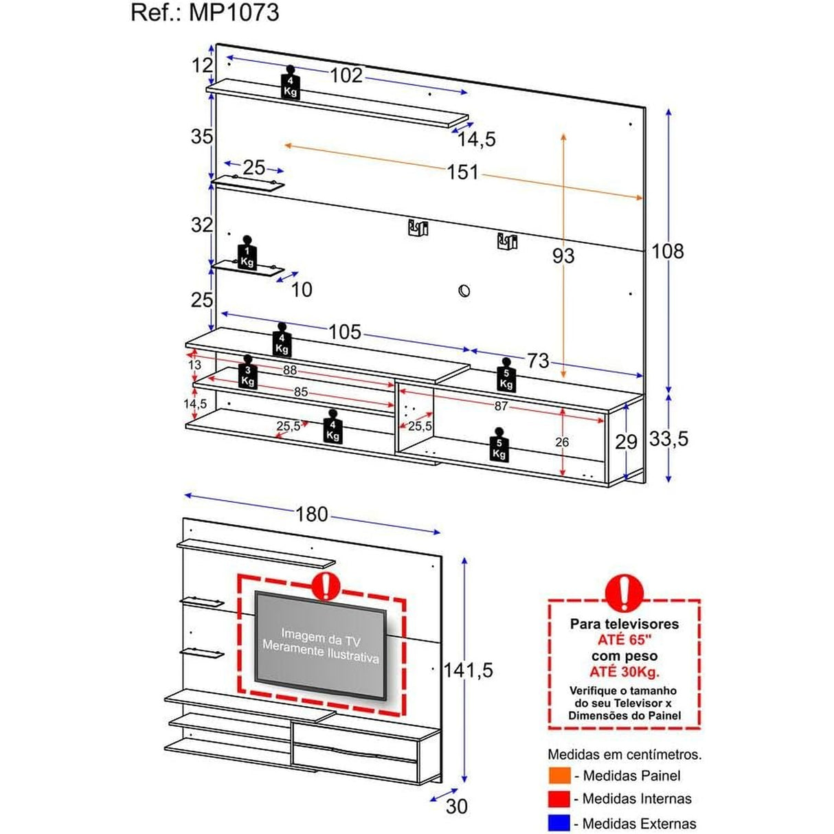 Centro de Entretenimiento Blanco y Castaño 213x171cm Para TV Hasta 65" Pulgadas con Siete Compartimientos y con Ranura para Cables