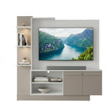 Centro de Entretenimiento Blanco y Gris 165x164cm Para TV Hasta 55" Pulgadas con Seis Compartimientos y con Ranura para Cables