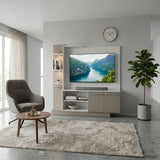 Centro de Entretenimiento Blanco y Gris 165x164cm Para TV Hasta 55" Pulgadas con Seis Compartimientos y con Ranura para Cables