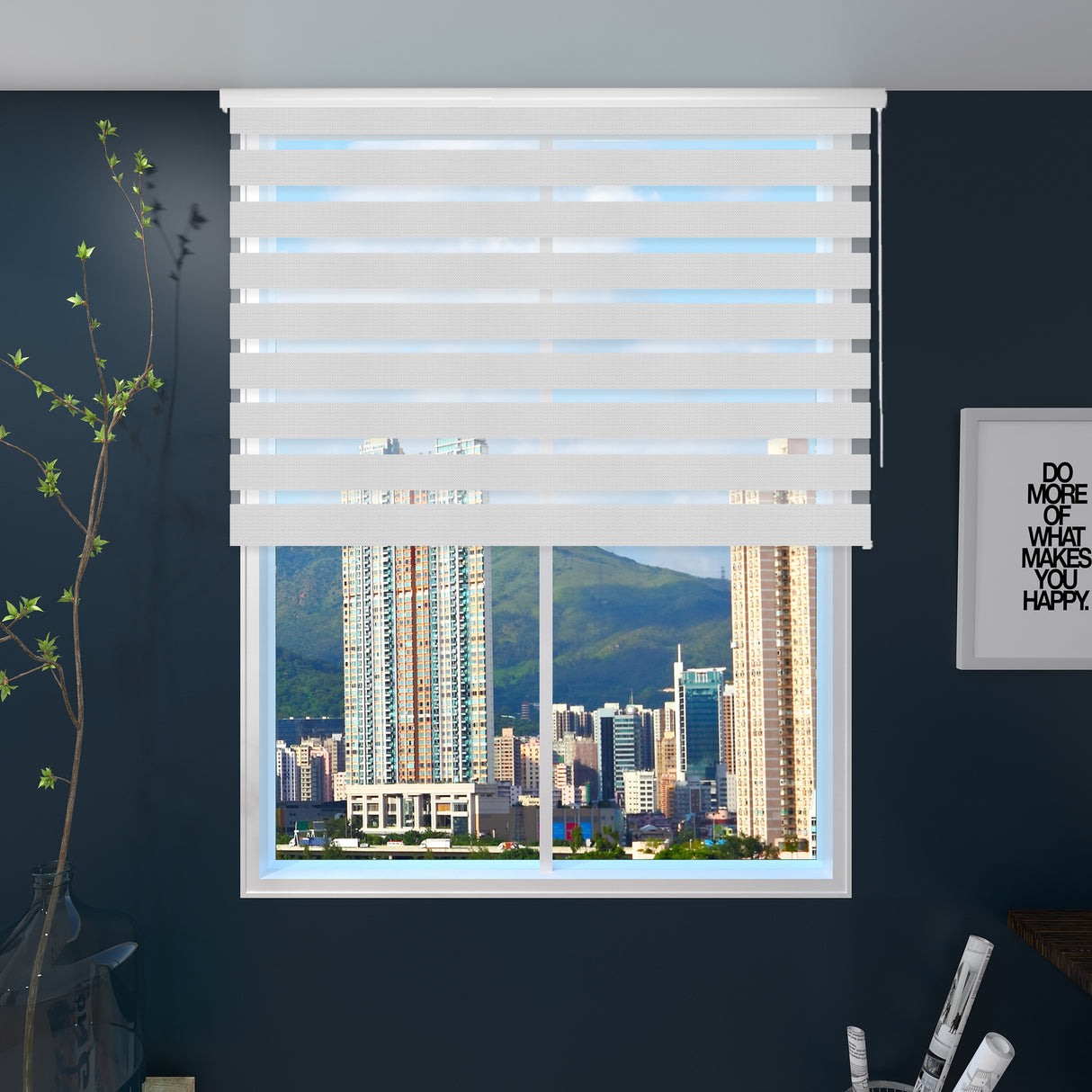 Cortina Roller Duo Elegance Blanco 180x170cm Enrollable de Rayas Apertura Vertical y con Sistema Propio