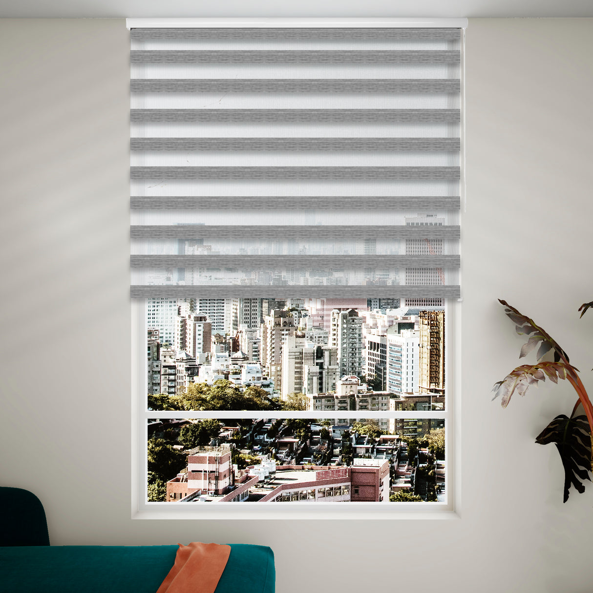Cortina Roller Duo Elegance Gris 140x170cm Enrollable de Rayas Apertura Vertical y con Sistema Propio