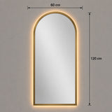 Espejo de Pared Led Dorado 60x120cm de Arco Superior Luz Cálida con Marco En Madera