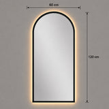 Espejo de Pared Led Negro 60x120cm de Arco Superior Luz Cálida con Marco En Madera