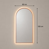 Espejo de Pared Led Oro Rosa 60x120cm de Arco Superior Luz Cálida con Marco En Madera