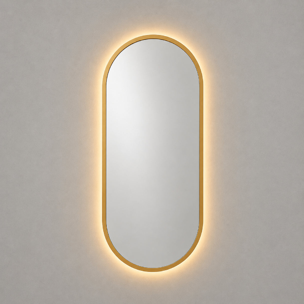 Espejo de Pared Led Dorado 50x100cm Ovalado Luz Cálida con Marco En Madera