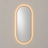 Espejo de Pared Led Oro Rosa 50x100cm Ovalado Luz Cálida con Marco En Madera
