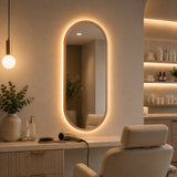 Espejo de Pared Led Oro Rosa 50x100cm Ovalado Luz Cálida con Marco En Madera