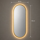 Espejo de Pared Led Dorado 60x120cm Ovalado Luz Cálida con Marco En Madera