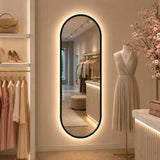 Espejo de Pared Led Negro 60x120cm Ovalado Luz Cálida con Marco En Madera